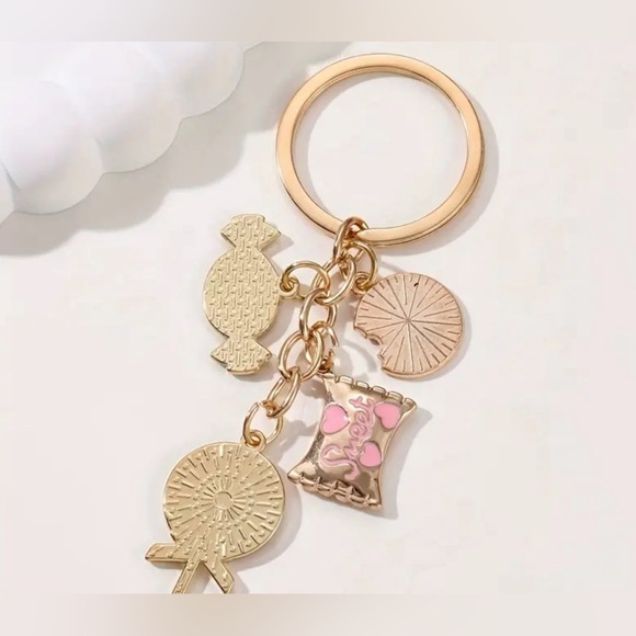 NXQXN Sweet Pink Candy & Donut Charm Keychain - Gold-Toned - Picture 5 of 5